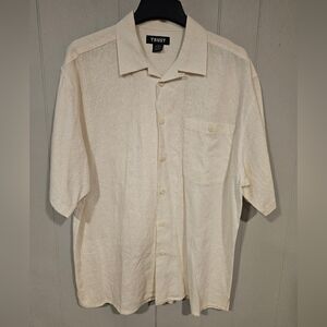 Trust Men's Large Collared Button Down Linen Blend Shirt Minimalist Casual Lagen